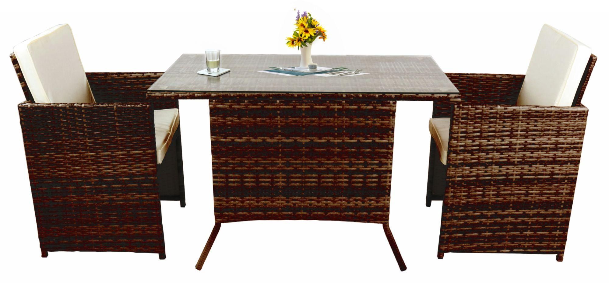 Vcm 3 Pcs. Salon De Jardin Balcon Set Meubles De Jardin Verre Table Chaises...