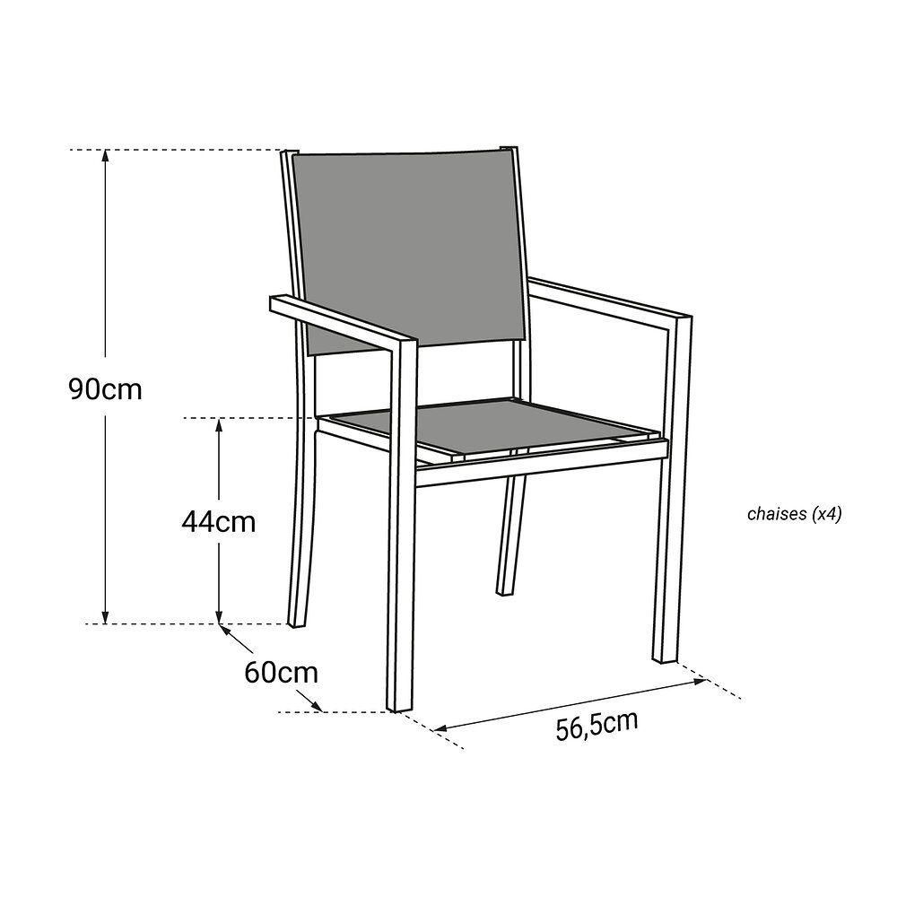 Lot De 4 Chaises En Aluminium Blanc - Textil�ne Gris - 2