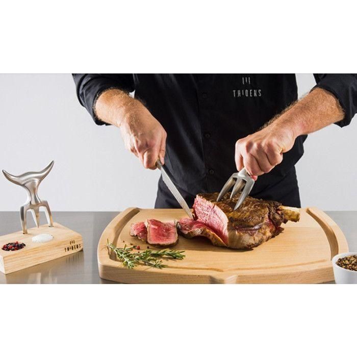 Fourchette  viande Tridens brute + Socle en htre - 5