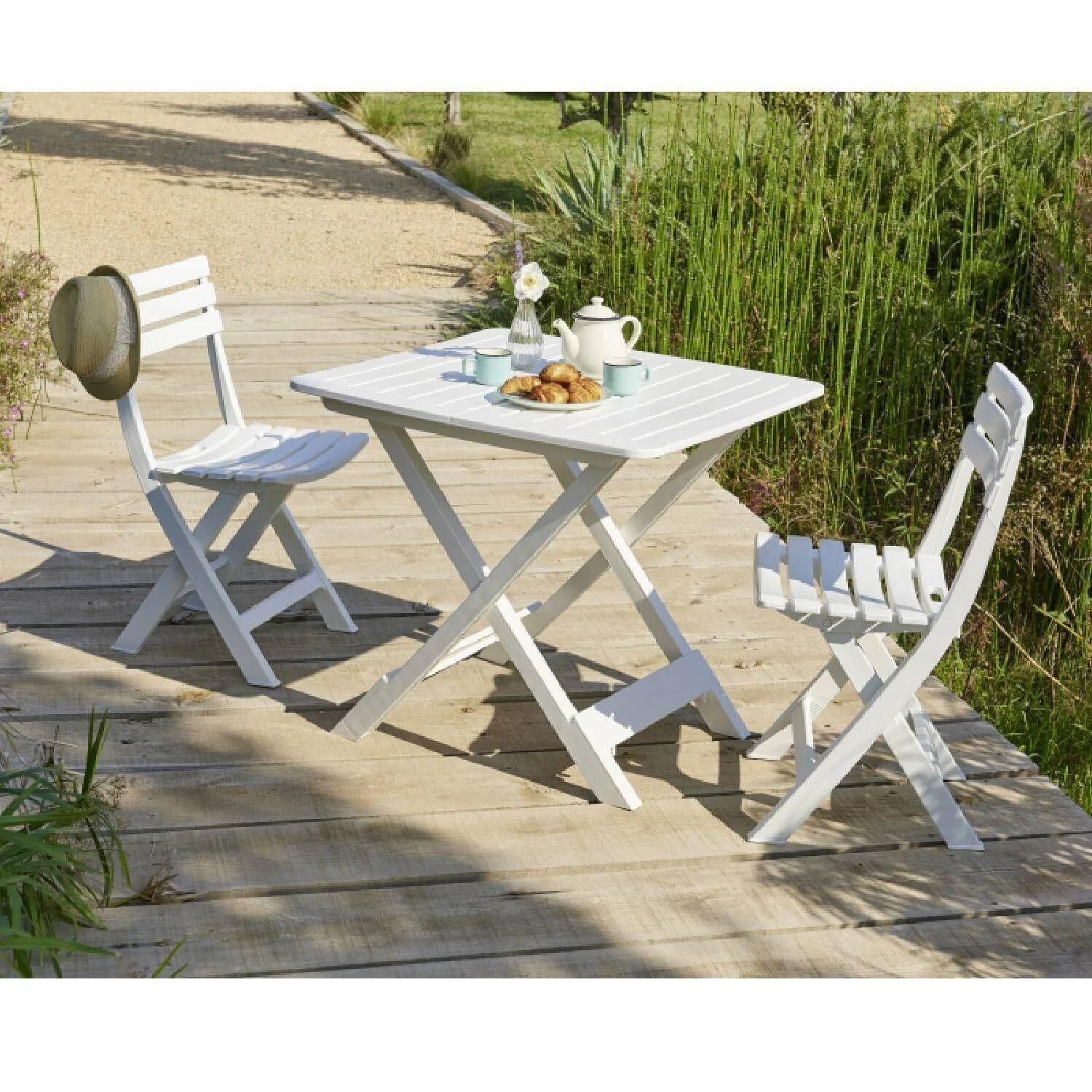 Ensemble Table Et 2 Chaises Camping Balcon - Blanc - 2