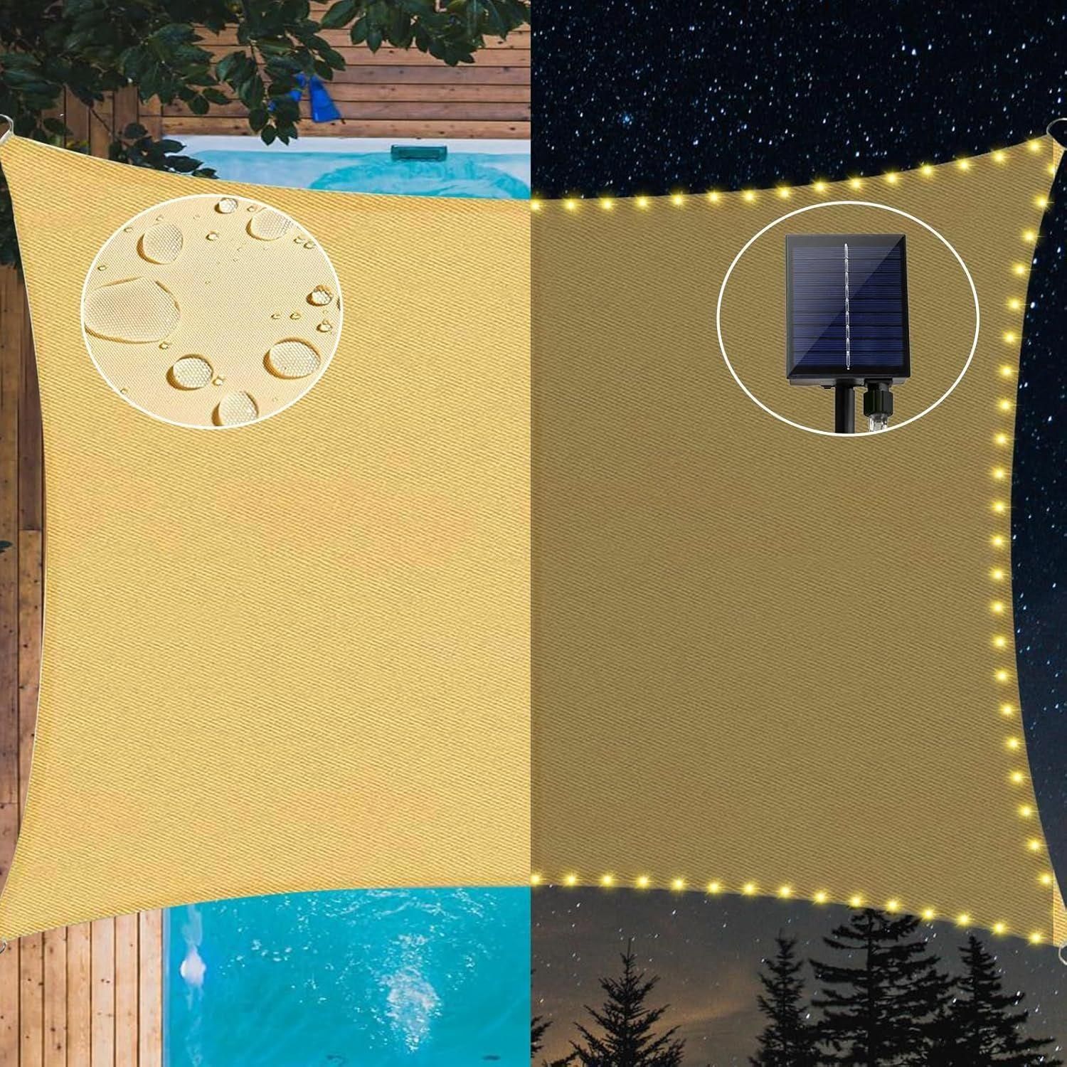 Voile D'ombrage Impermable 3 X 4 M, Avec Guirlande Lumineuse Solaire Led I...