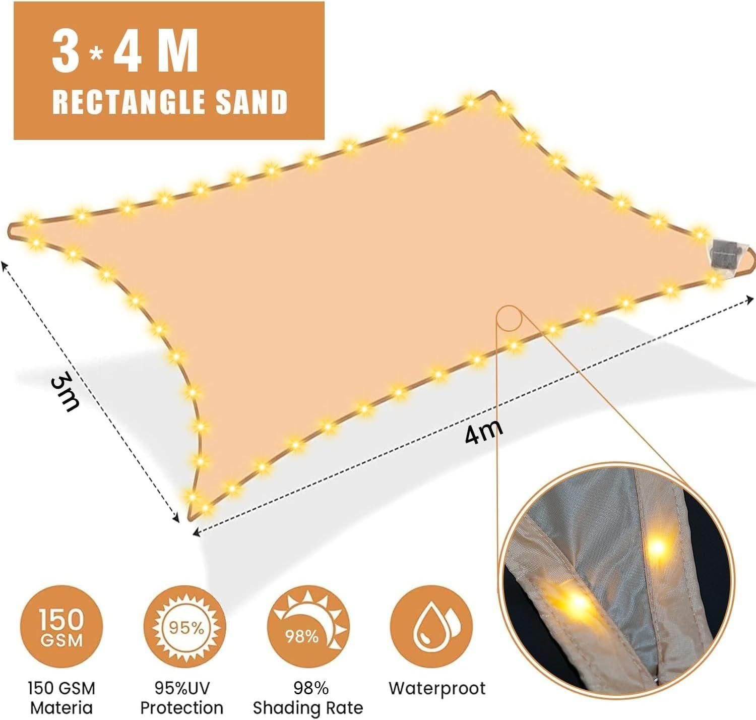 Voile D'ombrage Impermable 3 X 4 M, Avec Guirlande Lumineuse Solaire Led I... - 2