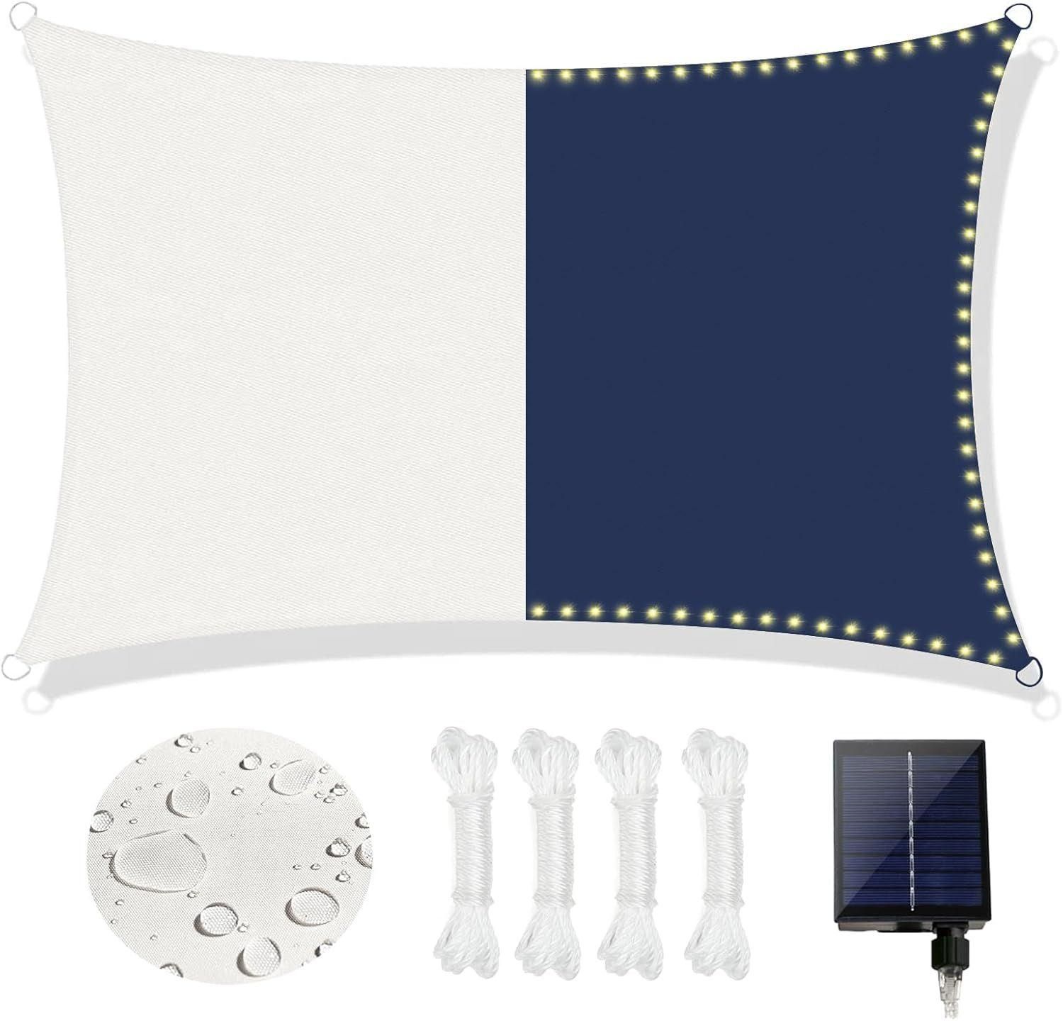 Voile D'ombrage Impermable 3 X 4 M, Avec Guirlande Lumineuse Solaire Led I...