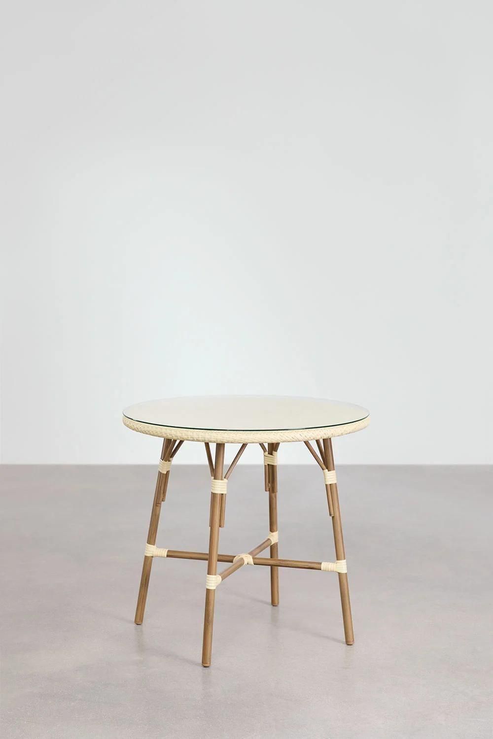 Table  Manger Ronde Brielle Bistro En Aluminium Et Rotin Synthtique (80 ... - 2