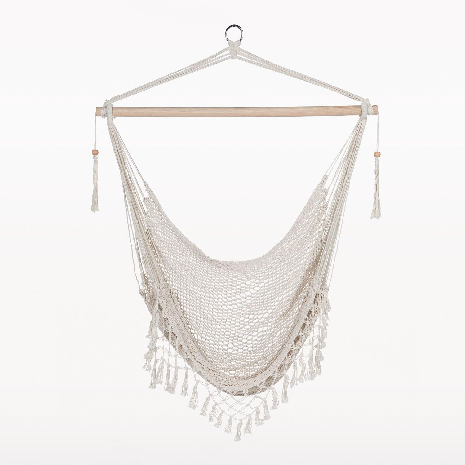 Hamac Thana Blanc Cass� - Polycoton Avec Structure En Bambou - 4