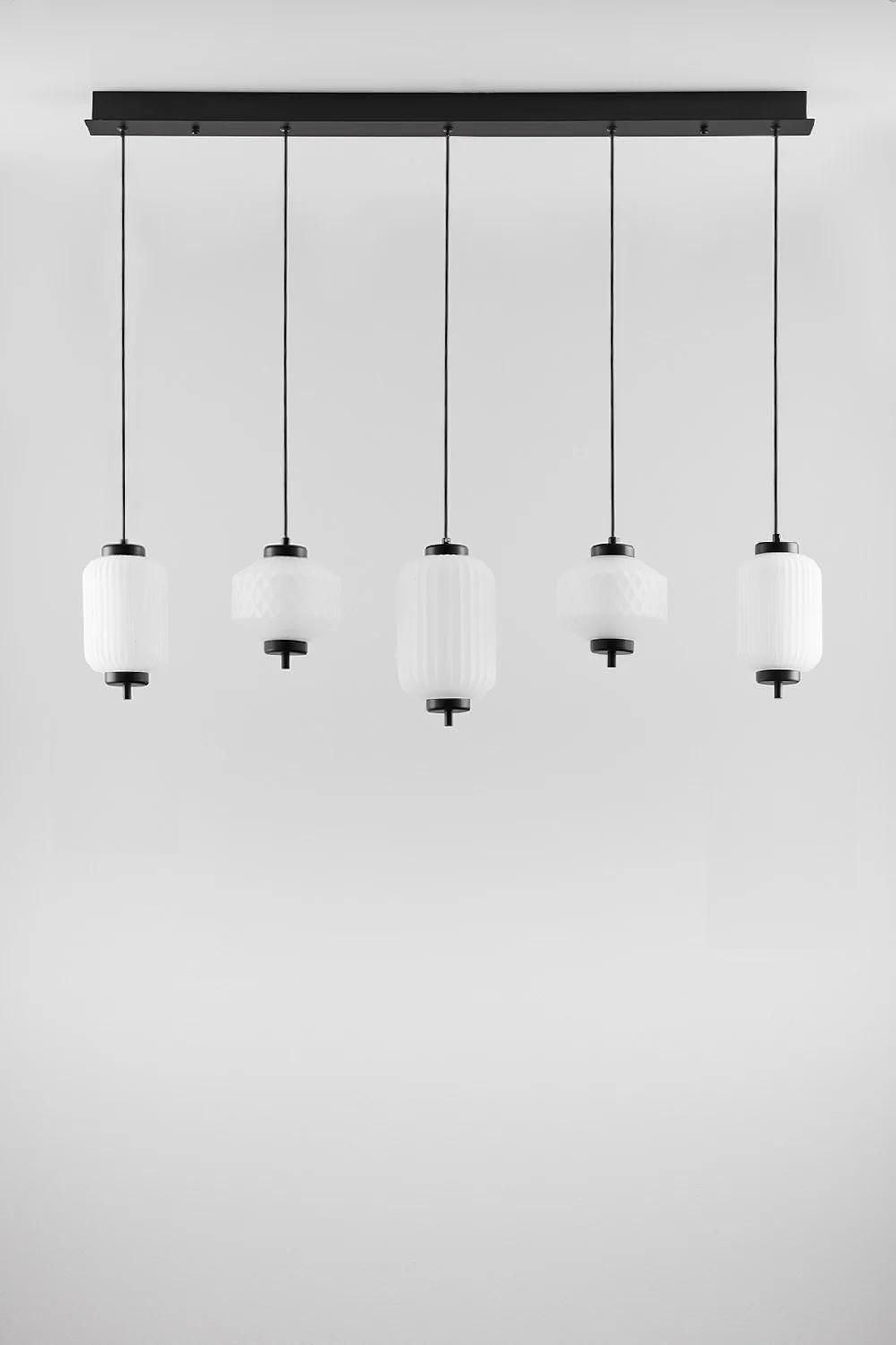 Plafonnier Led En Fer Et Verre Avec 5 Points Lumineux Necsar Noir - 2