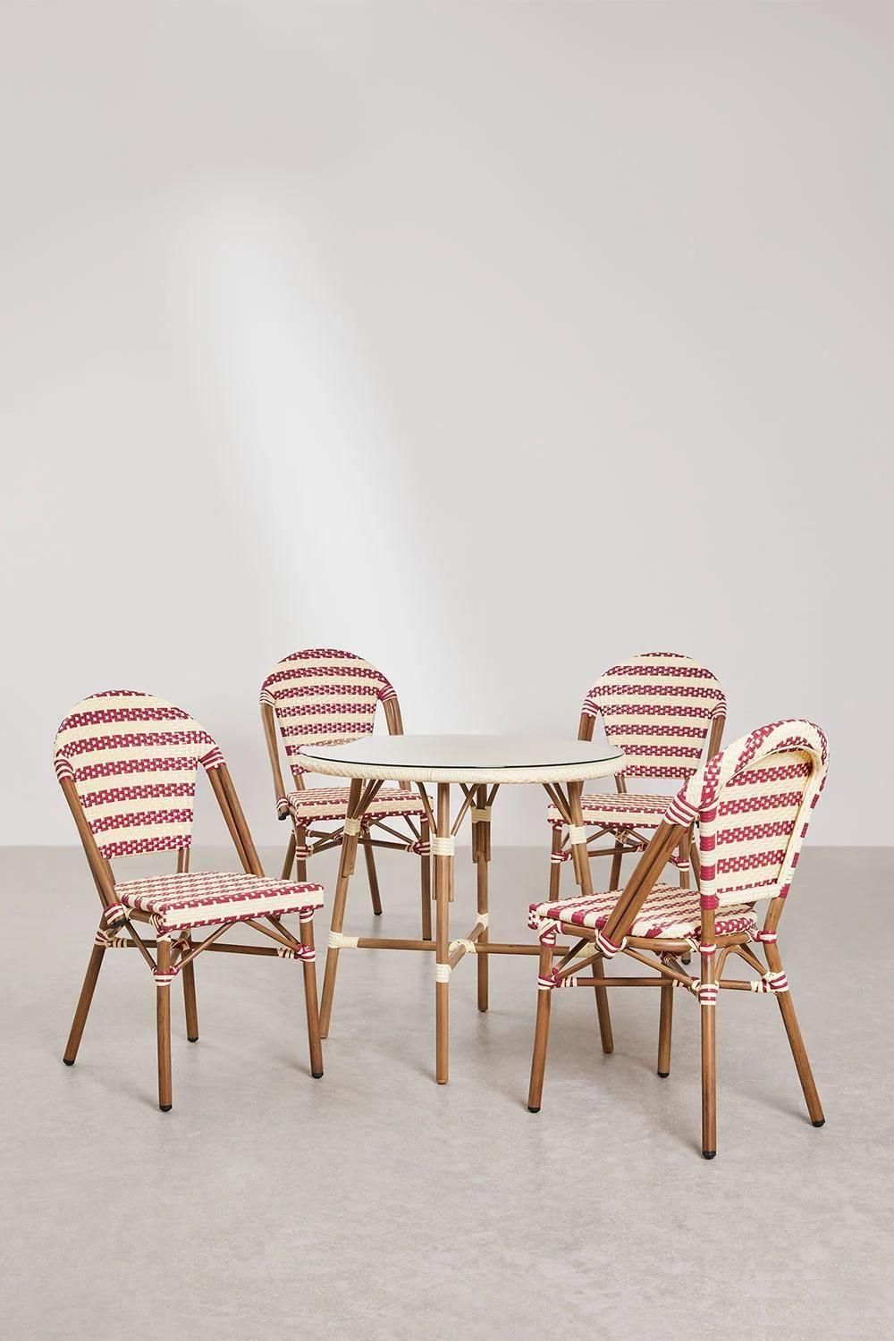 Ensemble Table Ronde 80 Cm Brielle Bistro Et 4 Chaises Empilables En Rotin... - 3