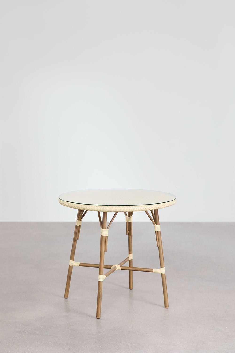 Ensemble Table Ronde 80 Cm Brielle Bistro Et 4 Chaises Empilables En Rotin... - 4