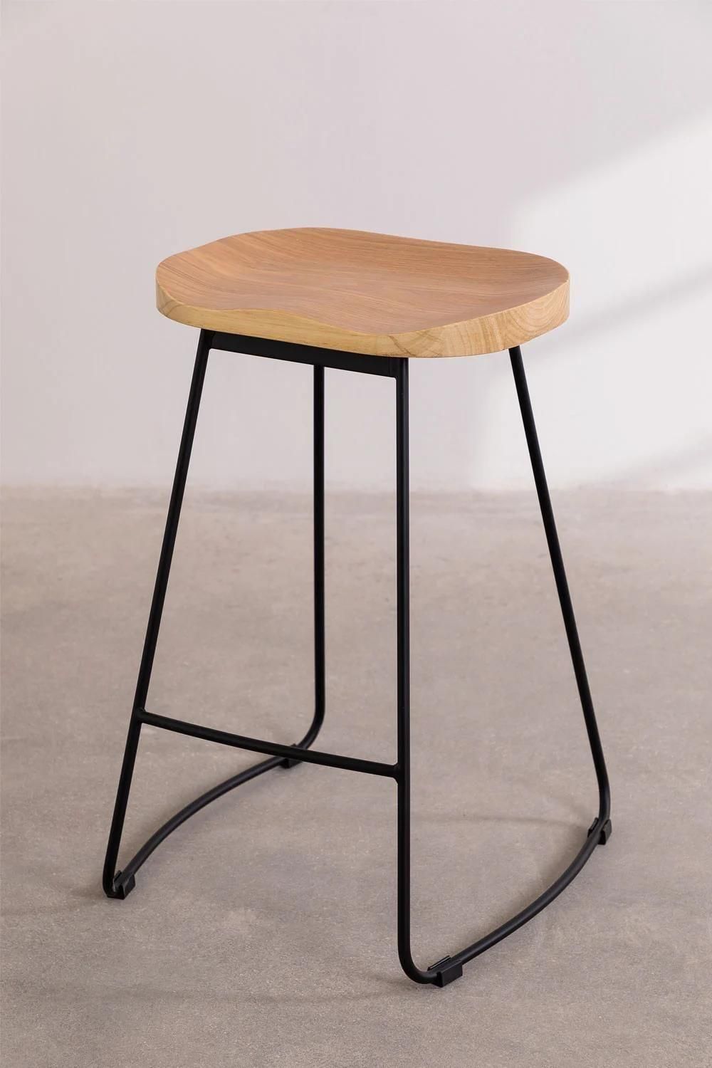 Pack De 2 Tabourets Hauts En Acier Et Bois D'orme Neicol Noir 65 Cm - 3