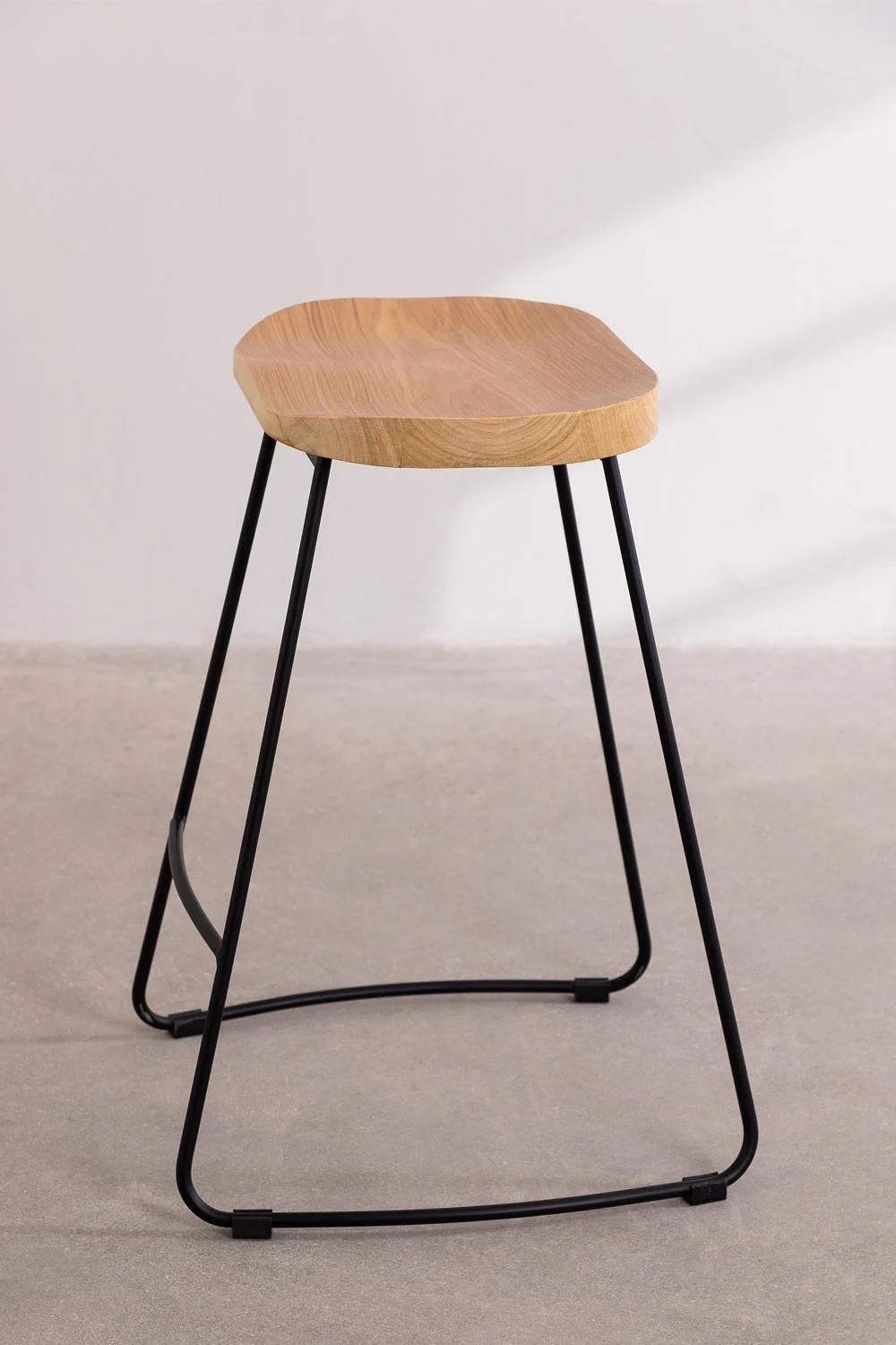 Pack De 2 Tabourets Hauts En Acier Et Bois D'orme Neicol Noir 65 Cm - 4