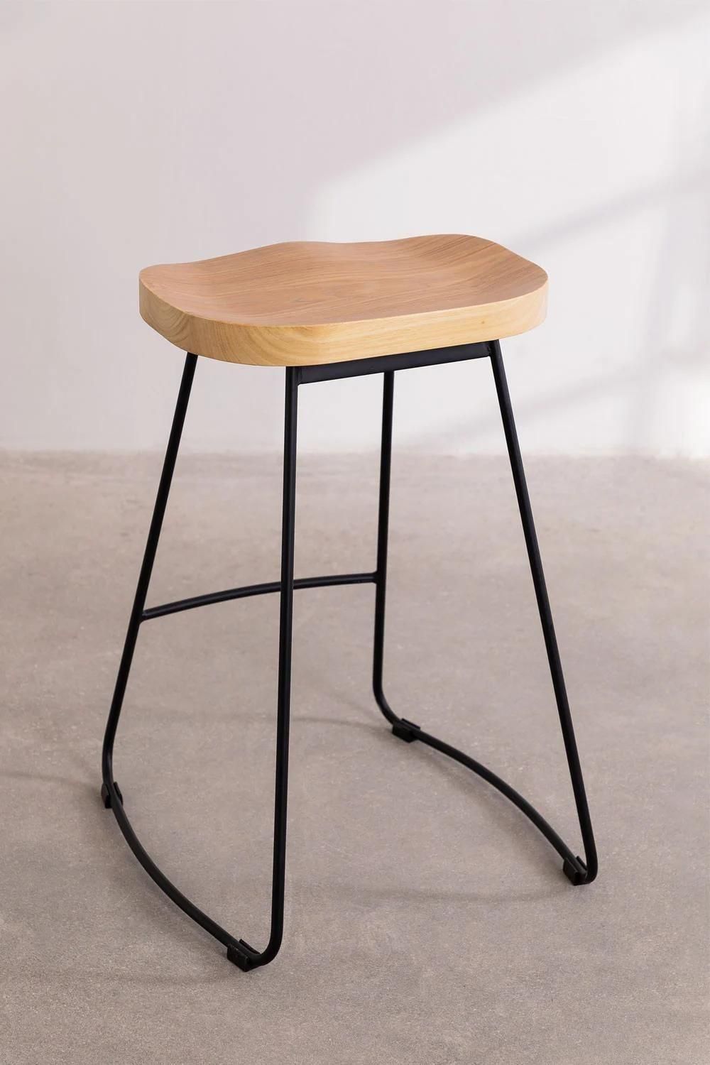 Pack De 2 Tabourets Hauts En Acier Et Bois D'orme Neicol Noir 65 Cm - 5