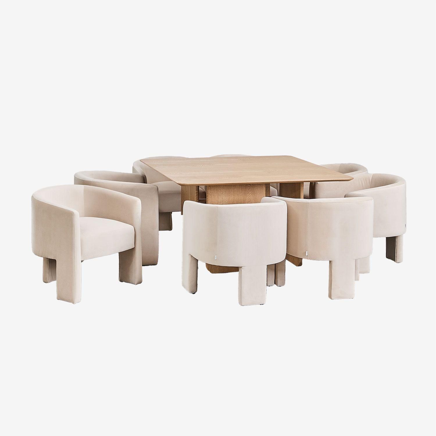 Ensemble Table Carre En Mdf Et Placage Frne (140x140 Cm) Ginger Et 8 Chai...