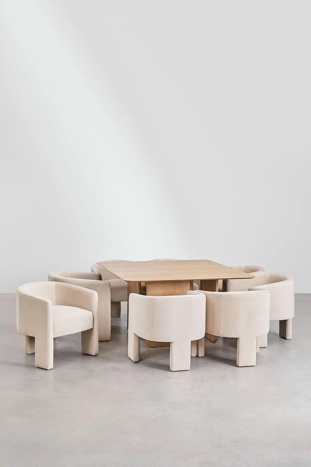 Ensemble Table Carre En Mdf Et Placage Frne (140x140 Cm) Ginger Et 8 Chai... - 3
