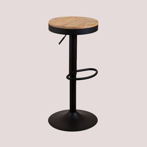 Tabouret Haut R�glable En Acier Et Bois D'orme Bardder Noir