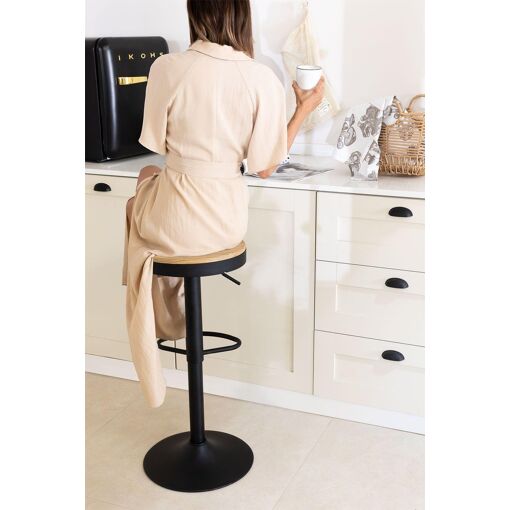 Tabouret Haut Réglable En Acier Et Bois D'orme Bardder Noir - 2