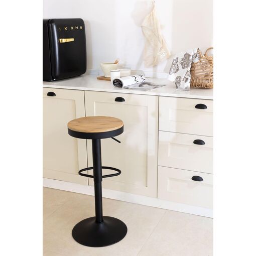 Tabouret Haut R�glable En Acier Et Bois D'orme Bardder Noir - 3