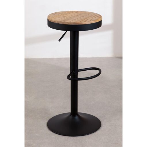 Tabouret Haut Réglable En Acier Et Bois D'orme Bardder Noir - 4