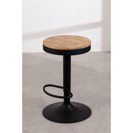Tabouret Haut R�glable En Acier Et Bois D'orme Bardder Noir - 5