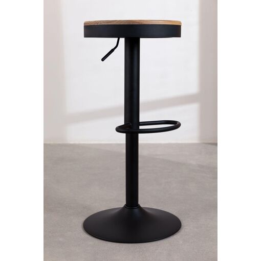 Tabouret Haut Réglable En Acier Et Bois D'orme Bardder Noir - 6