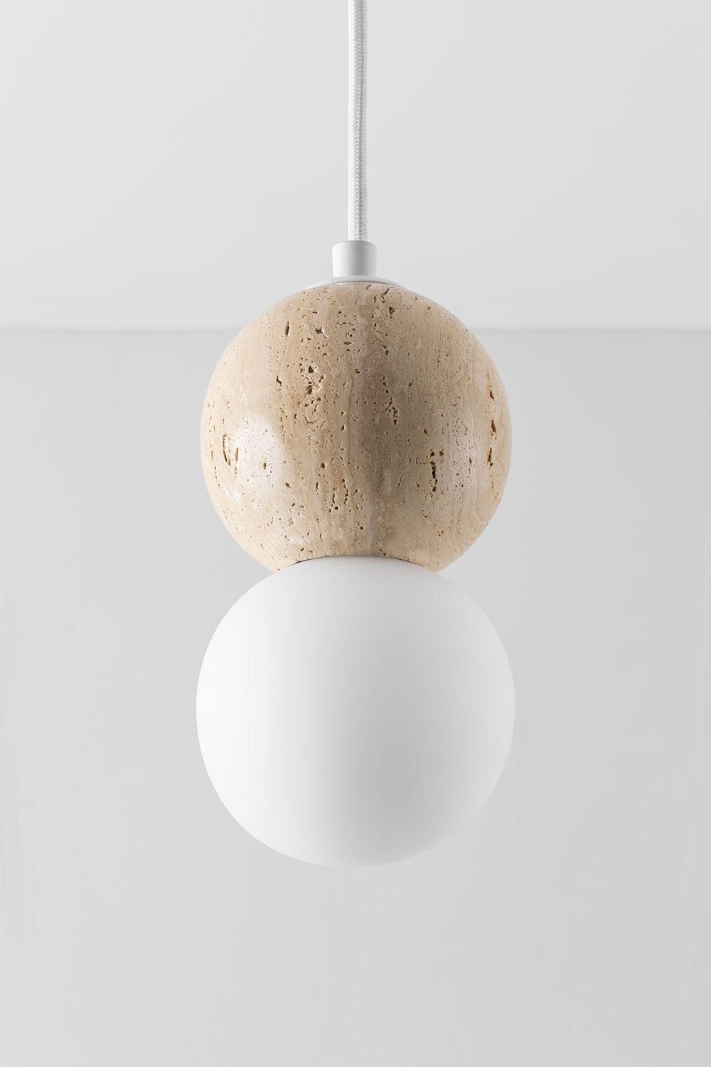 Plafonnier Boule De Cristal En Travertin Davise Blanc - 5