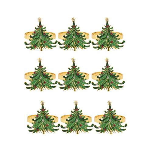 9pcs Ronds De Serviette En Forme D'arbre De No?L Vert, Anneaux Dor¿¿S Con?Us Avec Un Diamant Rouge Et Blanc Pour La Table ¿¿ Manger De No?L