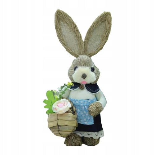 Décoration de lapin de Pâques en paille faite à la main, hauteur 13,8 pouces, vif et motif E