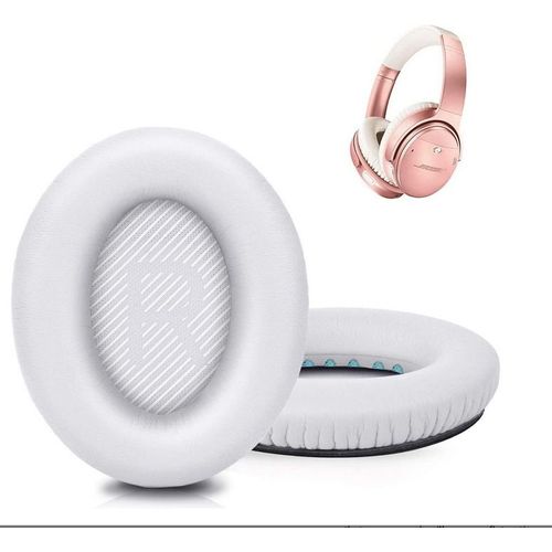 Coussinets améliorés pour écouteurs Bose QC35 et QC35ii (QuietComfort 35) - Cuir Souple, Mousse à mémoire de Forme - Blanc