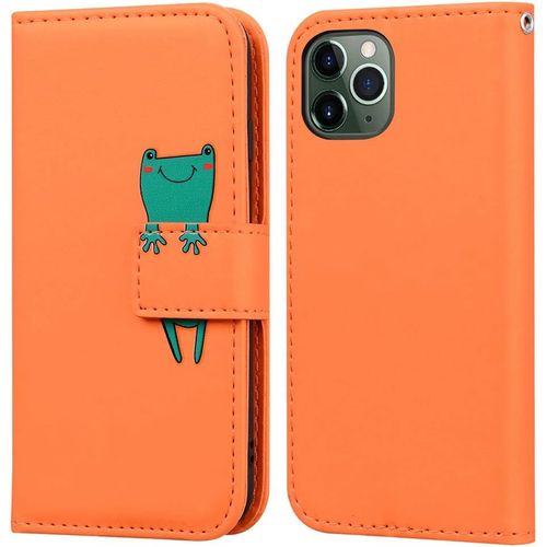 Coque Pour Iphone 11 Pro Max (6,5 Pouces), Mignon Cartoon Animal Grenouille Etui Portefeuille En Cuir Pu Housse Avec Fonction Stand, Fermeture Magnetique, Emplacements De Cartes -Orange