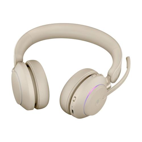 Jabra Evolve2 65 MS Stereo - Micro-casque - sur-oreille - Bluetooth - sans fil - USB-C - isolation acoustique - beige - Certifié pour Microsoft Teams