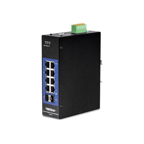 TRENDnet TI-G102i - Industrial - commutateur - Géré - 8 x 10/100/1000 + 2 x Gigabit SFP - Montage sur rail DIN - Tension CC - Conformité TAA