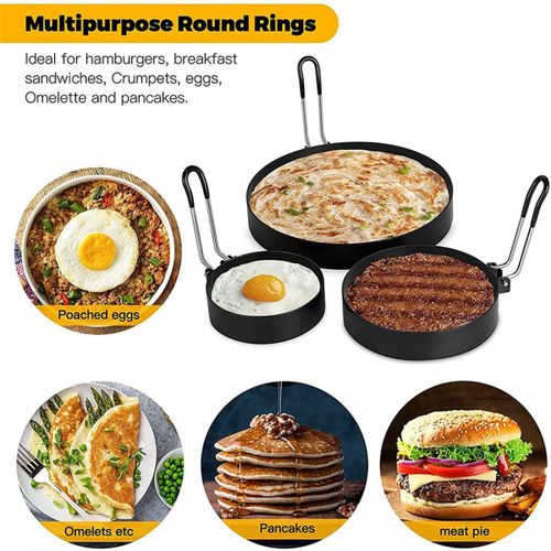 2x Anneaux D'oeufs Antiadh¿¿Sifs, Anneaux Cr¿ºpes 4 Pouces Et 6 Pouces Et 8 Pouces, Moule Cuisson D'oeufs Pocheuse D'oeufs Frits Avec Brosse ¿¿ Pour Muffin D'omelette Aux Oeufs