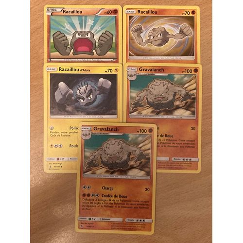 (2912) 2x Racaillou + Racaillou D’Alola + 2x Gravalanch (Pokemon)