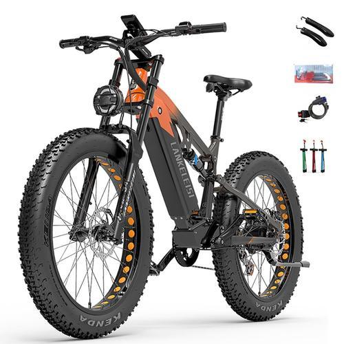 Vélo Électrique Lankeleisi Rv800 48v20ah 750w 52km/H-Moteur Bafang-Batterie Samsung-Shimano 7 Vitesses-Frein Hydraulique-Pneus Tout Terrain 26"*4.0-Orange