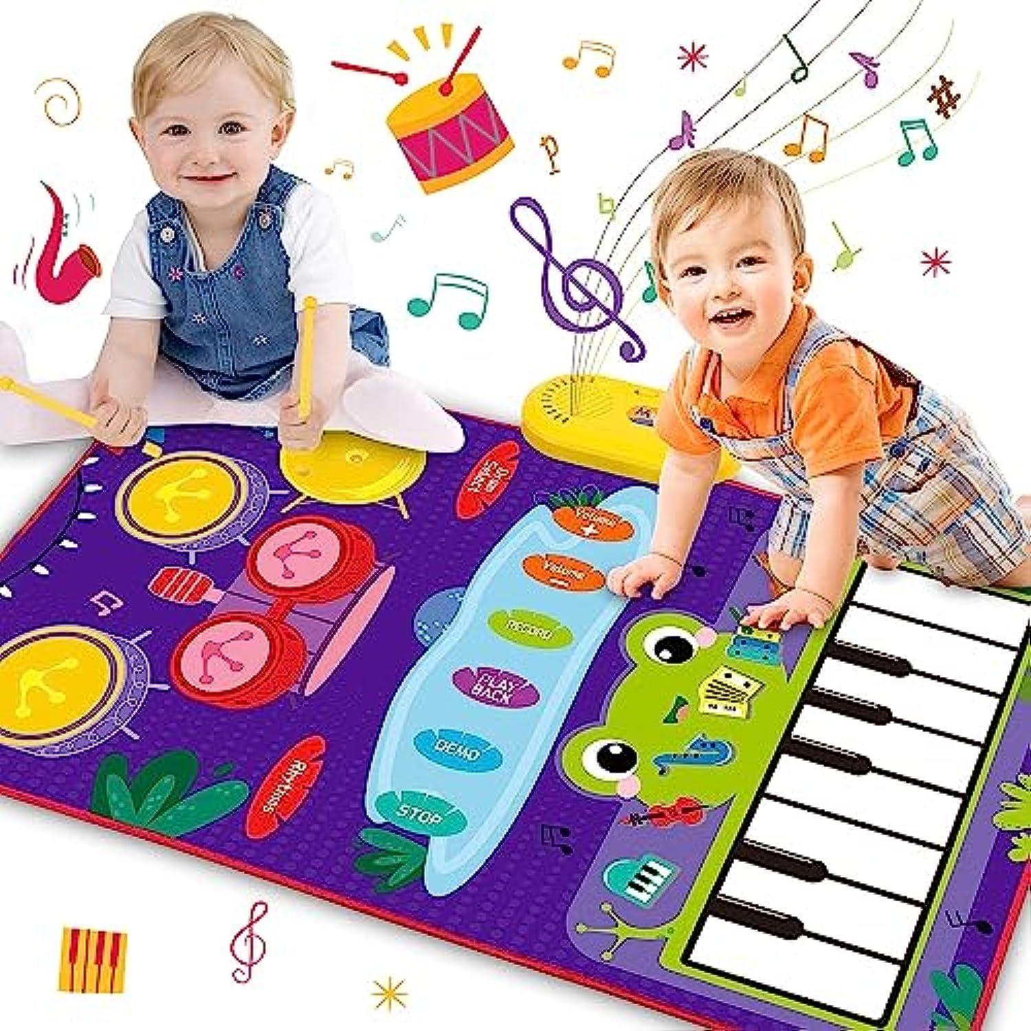 2 en 1 Tapis musical électrique Jouets Set Toddler Piano & Tambour Tapis de  jeu avec 2 bâtons, Musique d'apprentissage Couverture Tapis Jouet