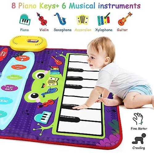 2 en 1 tapis musical pour les tout-petits 1-3 piano clavier et tapis de  batterie avec 2 bâtons, tapis de jeu musical jouets d'apprentissage pour  bébés 12-18 mois développement Toddler à
