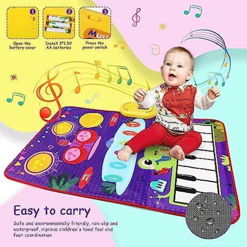 2 en 1 Tapis Musical Bébé,Tapis De Piano&Amp pour Enfants,Tapis De Musique  pour Tout-Petits, avec Batterie De Jazz Et Clavier