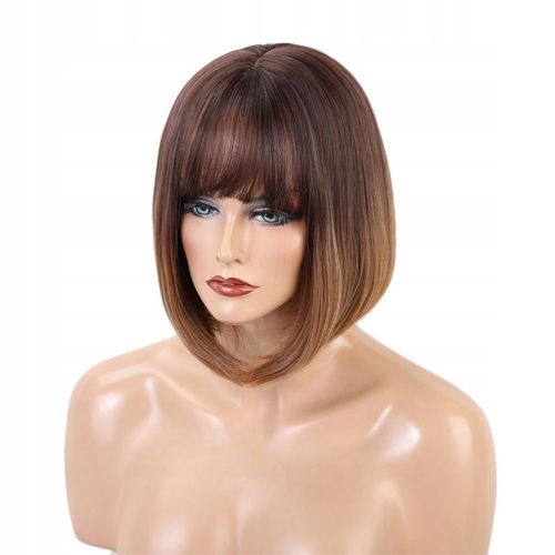 Perruque Synthétique Naturelle Pour Femme, Couleur Marron Ombré