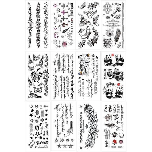 12 Feuilles Tatouages Temporaires Imperméables Minuscules, Autocollants 3d Réalistes De Tatouage, Faux Tatouages Noirs Imperméables, Bras Poignet Cou Visage Tatouages, Pour Hommes Femmes 