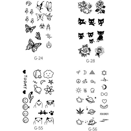 Kit De 4 Feuilles De Tatouages Temporaires Étanches Pour Garçons Et Filles-Faux Tatouages Éphémères Pour Le Visage Et Le Cou Des Femmes, Noires 