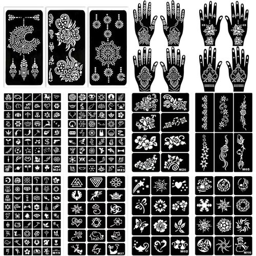 19 Henné Pochoirs De Tatouage, Feuilles Pochoirs De Henné Réutilisables Pochoirs De Tatouage Temporaire Pour Femmes Filles Et Adolescents 