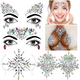 Strass Autocollant Visage, Bijoux Visage Festival Tatouage Temporaire Strass Visage Adhesif Bindi Bijoux Sein Pour Femme Visage Corps, 4 Feuilles 
