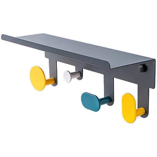 2 En 1 Patère Murale Avec Étagère, Porte-Clés Vêtements Chapeau Écharpe Organisateur De Stockage Porte-Manteau Cintre Pour Hall Dentrée, Vestiaire, Salon, Cuisine, Chambre À Coucher, Couloir