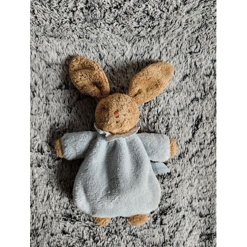 Petite Peluche Lapin Beige Et Bleu Vintage - Trousselier - Doudou Marron Avec Grelot
