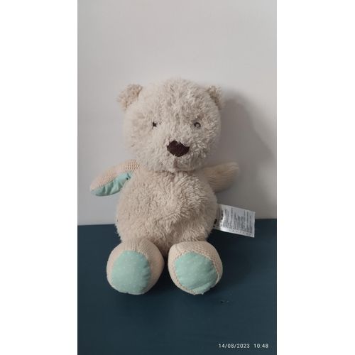 Doudou Peluche Ours Beige Tissu, Laine Pois