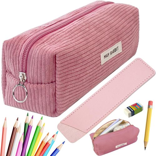 Trousse Scolaire, Trousse En Velours Côtelé, Sac De Rangement Portable, Grande Capacité De Stockage, Trousse De Papeterie, Pour Étudiants Écoles Et Bureaux