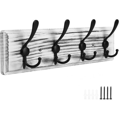 Porte-Manteau Mural Vintage Avec 4 Crochets Triples Pour Suspension, Porte-Manteau Mural Robuste De 45cm, Crochets En Bois De Pin Massif Pour Chambre À Coucher, Salle De Bain, Entrée