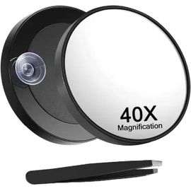 Miroir Grossissant Avec Ventouse Et Pince À Épiler 40x, Miroir De Maquillage Agrandissement, Miroir De Maquillage Et De Voyage, Miroir Grossissant Avec Fort Grossissement Pour Maquillage Et 