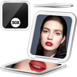 Miroir Grossissant 30x, Miroir Cosmétique Avec Grossissement, Petit Miroir De 8 X 8cm, Miroir Grossissant Pliable Des Deux Côtés, Miroir À Main Magnétique Portable Avec Grossissement 