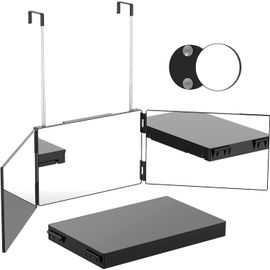 Miroir À 360 °, Miroir 3 Voies Avec Crochets, Miroir Pliable Avec Grossissement 10x, Miroir De Douche, Miroir De Rasage, Miroir À Suspendre Pour Coupe De Cheveux, Rasage, Maquillage, Coiffure(Pas De 