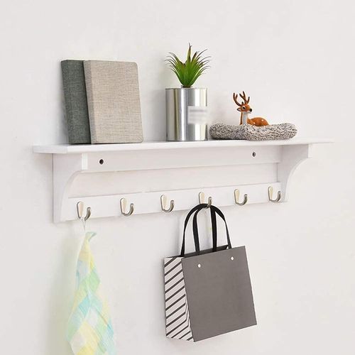 Porte-Manteau Patères Avec Étagère Organisateur D'Entrée En Bois Mural Pour Couloir Salon Chambre Salle De Bain Cuisine Étagère Murale Cintre Mural